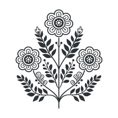 Vector linocut floral poster template. Modern trendy minimal style. Black and white colors. Botanical blockprint. Folk art design for wallpaper, wall decor, print, postcard, cover, template.