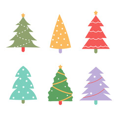 Flat Christmas Trees Vector Illustration Pastel Colour
