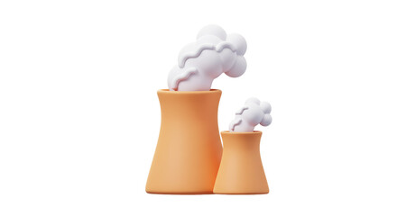 Isolated Cartoon Nuclear Power Plant with White Smoke