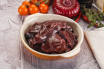 Raw beef liver slices for cooking