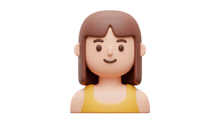Isolated Smiling Cartoon Girl with Yellow Shirt