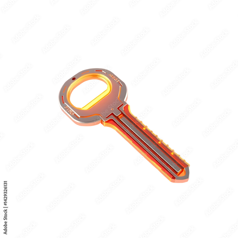 Poster Futuristic Key, Glowing Technology Object. Digital Access And Secure Entry. Bright Key Illustration, Innovation And Advanced Design. Secure Concept.