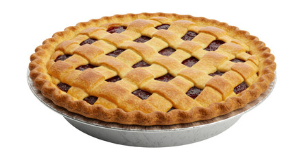 Isolated Freshly Baked Lattice Top Cherry Pie