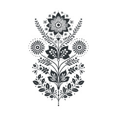 Vector linocut floral poster template. Modern trendy minimal style. Black and white colors. Botanical blockprint. Folk art design for wallpaper, wall decor, print, postcard, cover, template.