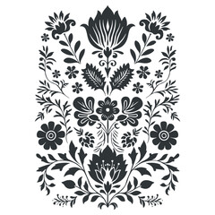 Vector linocut floral poster template. Modern trendy minimal style. Black and white colors. Botanical blockprint. Folk art design for wallpaper, wall decor, print, postcard, cover, template.