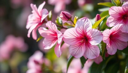Close-Up of Pink Veined Flowers with Blurred Background Emphasizing the Delicate Petals
