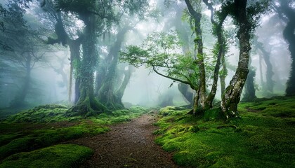 Fototapeta premium enchanted forest in a misty atmosphere