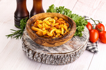 Marinated honey mushroom in the bowl