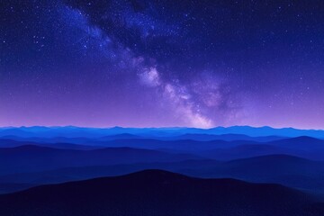 Fototapeta premium Nighttime mountain range panorama with Milky Way