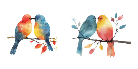 abstract color silhouette of couple birds watercolor vector illustration