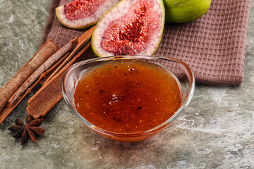 Sweet fig jam in the bowl