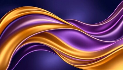 Obraz premium Vibrant Abstract Design with Flowing Golden Yellow and Purple Wave-Like Shapes on Deep Blue Background 