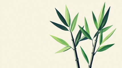 Fototapeta premium A close-up of a bamboo plant with lush green leaves against a crisp white background, providing ample space for text or graphics