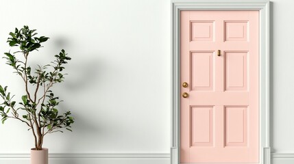 Minimalist pale pink door modern interior design home decor stock photo