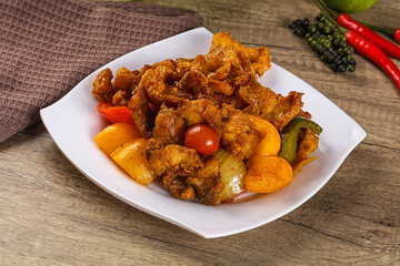 Asian cuisine - roasted crocodile meat