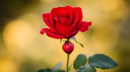 Fototapeta premium Stunning Red Rose Closeup Photography in Soft Bokeh Background