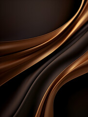 Abstract dark brown background with smooth golden lines 