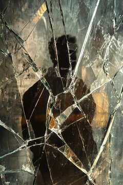Cracked glass window reflection