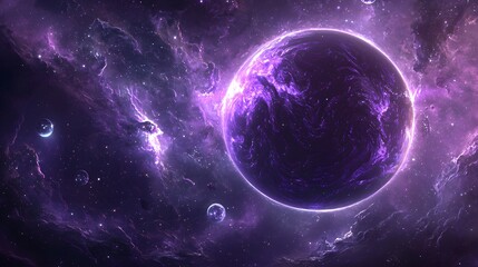 Fototapeta premium Stunning Purple Planet Surrounded by Cosmic Nebula and Stars