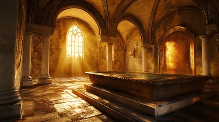 Obraz premium Lesser known historical site intricate ancient architecture forgotten relic lighting enhances grandeur of lost civilization golden hour tone illuminating detailed carving weathered stone texture Hyper