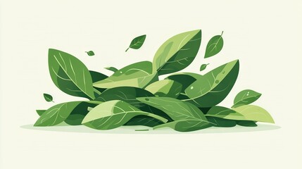 Naklejka premium Green leaves pile on white table; water bottle on wooden table