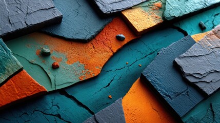 Close-up of colorful chalks and rocks with textured surfaces and vibrant hues in an abstract composition