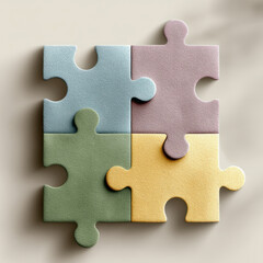 Fototapeta premium Four pastel puzzle pieces connected together.