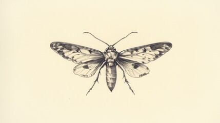 Moth drawing resting on white paper in studio for insect study or educational use