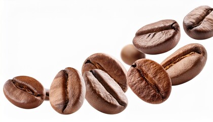 falling coffee beans isolated on white