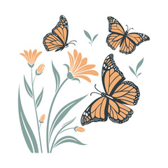 Set of butterflies isolated vector art