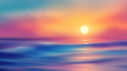 Fototapeta premium Vector Tropical Ocean Sunset with Smooth Water in Spectrum Gradient Colors