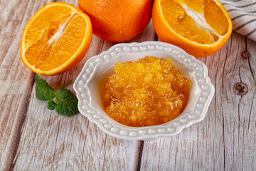 Sweet orange jam in the bowl