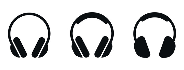 Headphones Icon Set In Black Color Audio Equipment For Music Listening And Entertainment Concepts Vector Design