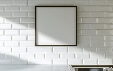 Blank Frame Mockup on White Subway Tile Kitchen Wall