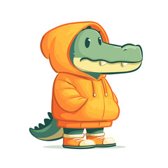Obraz premium vector drawing crocodile in yellow hoodie.Generative AI