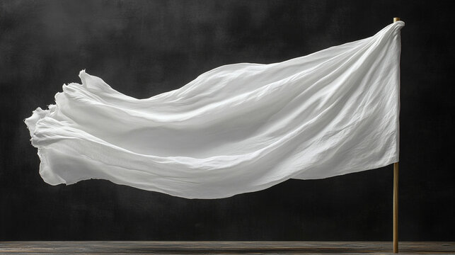 A person holds out a white flag into the air symbolizing surrender peace or the act of relinquishing control in a conflict a powerful gesture of humility resolution or emotional release

