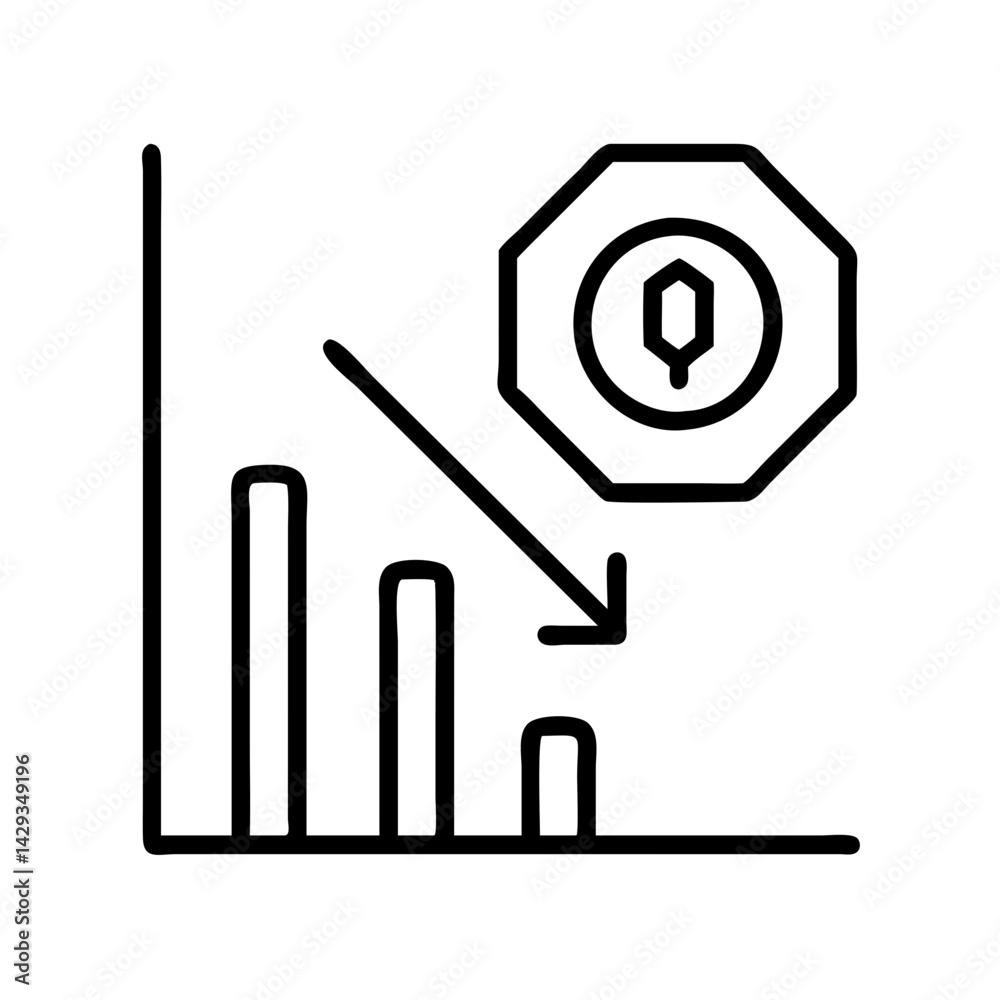 Poster understanding declining sales graph with stop sign icon for business performance analysis and strate