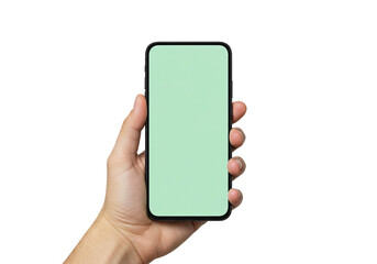 Hand holding phone mockup — transparent background