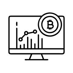 Bitcoin price chart analysis on computer screen for cryptocurrency investment strategy online