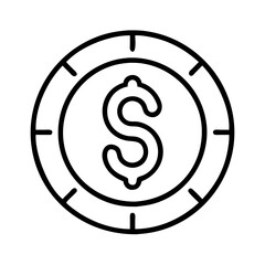 Dollar coin outline icon vector illustration for finance investment and currency design concept