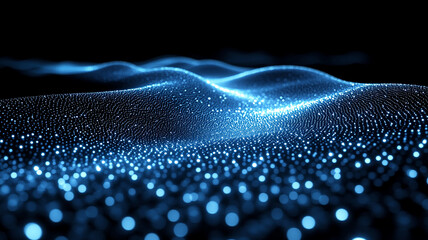 Blue glowing dots particle wave futuristic cyberspace digital landscape
