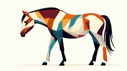 Obraz premium A multicolored horse stands on a white background
