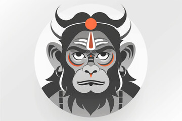 dieu Hanuman, divinité hindoue à tête de singe, symbolisant la force, le courage et la loyauté, illustration en noir, blanc et orange sur fond clair