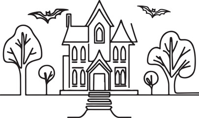 Halloween Mansion Line Art