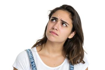 Young Uruguayan woman over isolated transparent background having doubts and with confuse face expression.