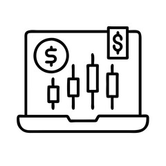 Stock market analysis on laptop screen showing candlestick chart for investment growth data