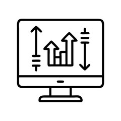 Stock market analysis on computer screen showing financial data and growth graph icon vector