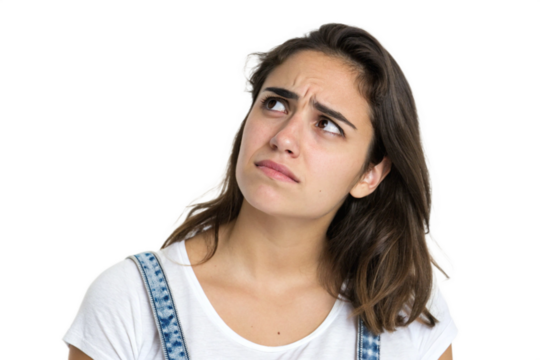 Young Uruguayan woman over isolated transparent background having doubts and with confuse face expression.