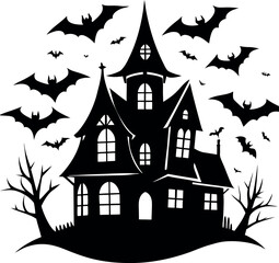 Haunted House With Bats Flying