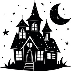 Haunted House With Moon And Stars